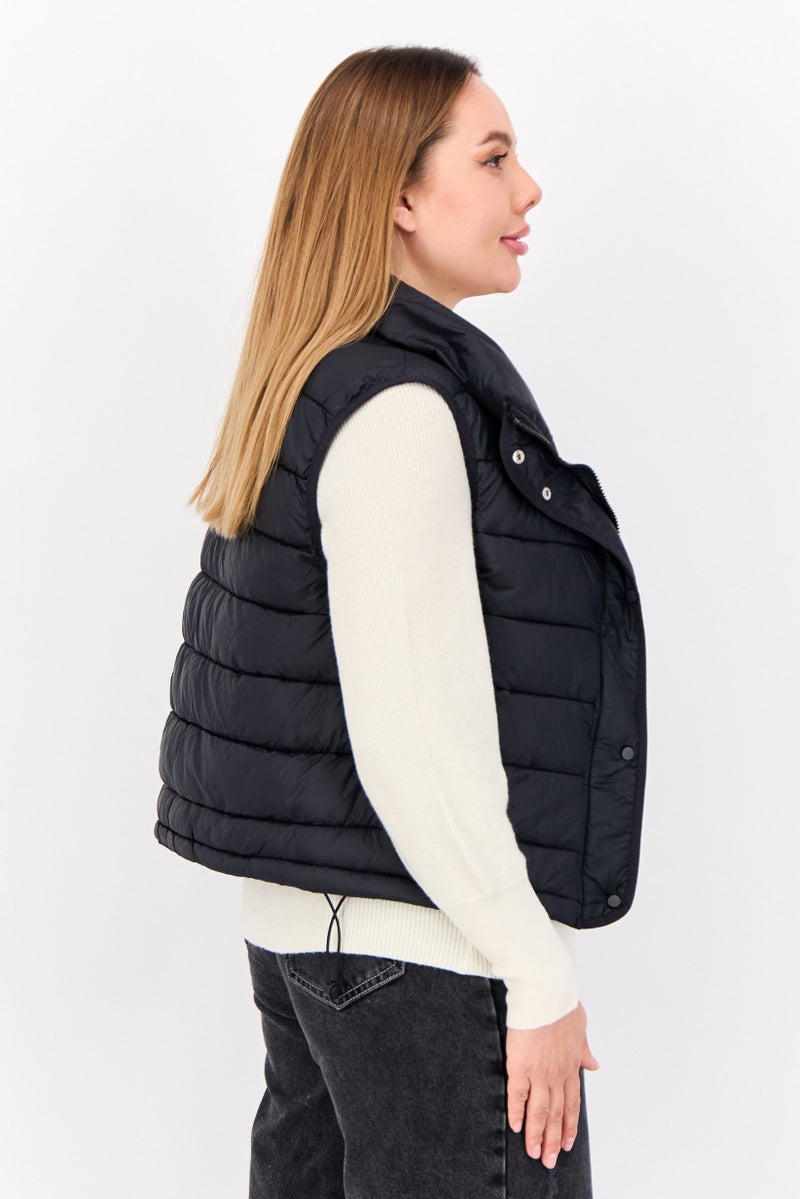 Bearpaw Women High Neck Quilted Vest, Black - Image 2
